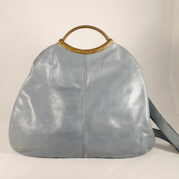 HOBO Handbags - HOBO Structured Bag w/Brushed Antique Brass Handle & Sleek Blue Leather